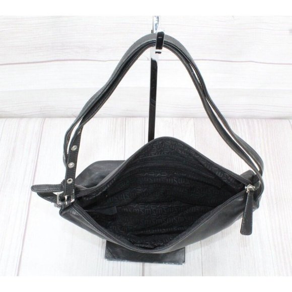 Stone Mountain Black Leather Zip Top Purse Shoulder Bag Handbag - Picture 7 of 8